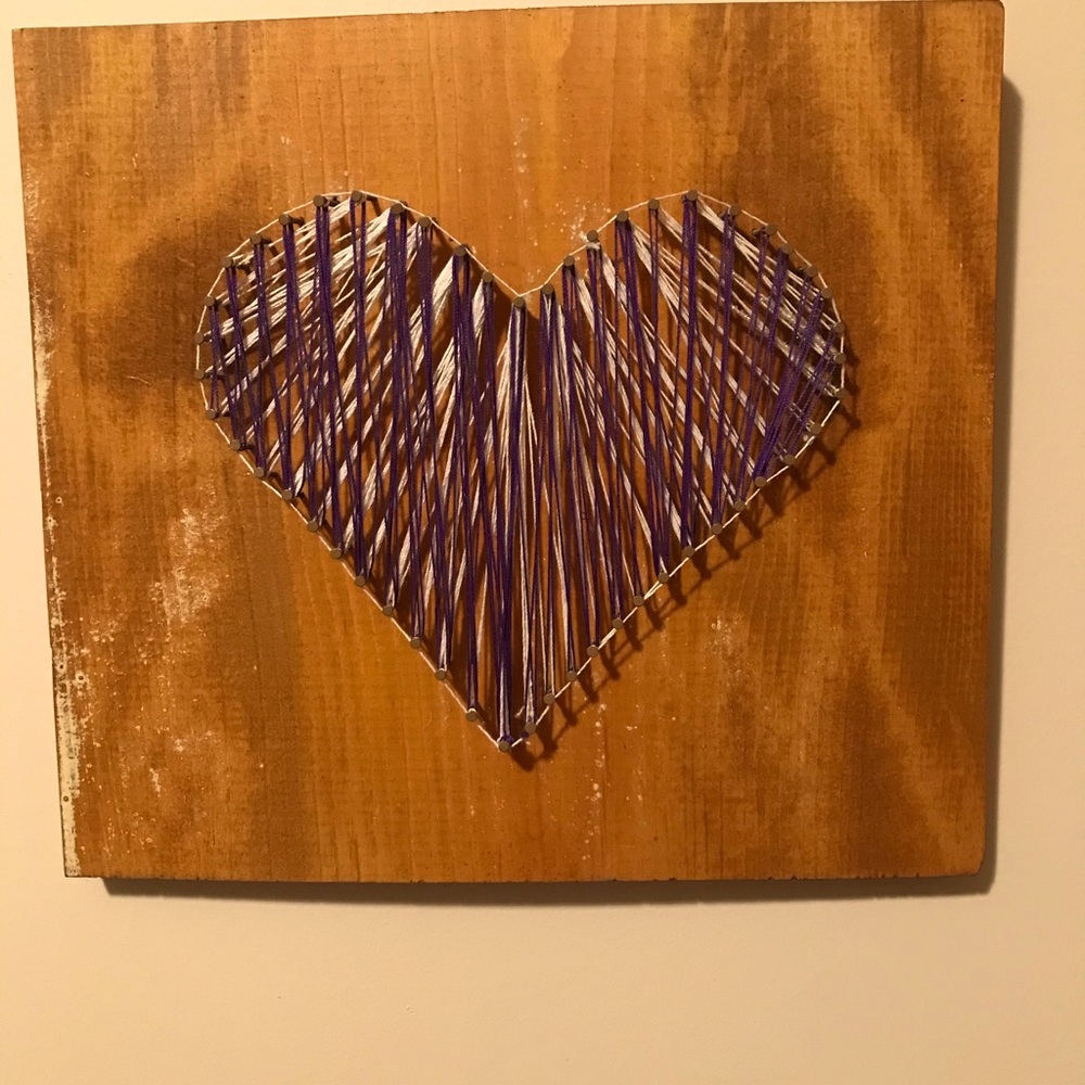 Handmade stringart purple white heart